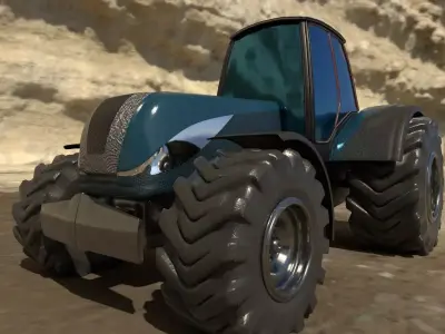 Tractor 3D model in desert Low-poly 3D model