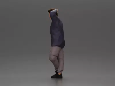 Fashion model posing casually in open shirt cargo pants 3D print model