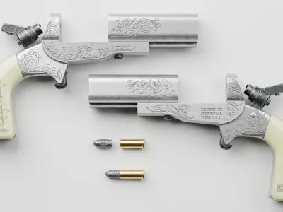 HJS Frontier Four Derringer Engraved Oil Rig Grip Low-poly 3D model