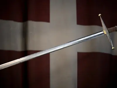 Medieval battle templar sword Game ready Low-poly 3D model