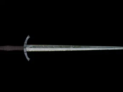 Damaged bastard sword PBR low poly game-ready Low-poly 3D model