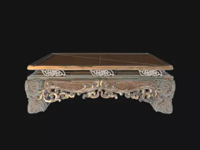 Decorative Wooden Table with Metal Ornaments Game Ready 3D Model Low-poly 3D model