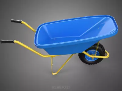 BLUE YELLOW WHEELBARROWS PUSH DUMP CART WHEELS BARROWS TROLLEY 3D model