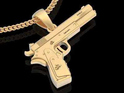 Gun Colt Hitman pendant silver gold jewelry 3D printable model 3D print model