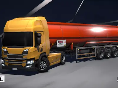 Gridlock - Euro Truck with trailers - PBR low poly tanker Low-poly 3D model