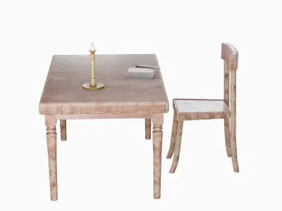 Old Table Set 03 Low-poly 3D model