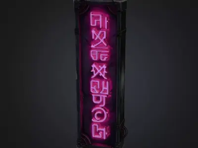 Stylized Sci-Fi Alien Neon Signboard - Pink Cyberpunk Prop 3D model