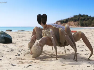  Ghost Crab Crustacean Moving Pose Pink Beige 