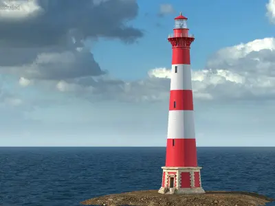 Red and White Striped Lighthouse 3D model