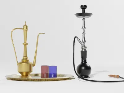 Arab tea set Low-poly 3D model