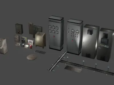 Old Industrial Control Panel Assets Low-poly 3D model
