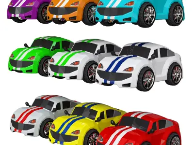 low poly cars 3d model toy car - orange Low-poly 3D model
