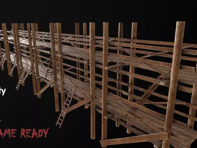 Wooden Scaffolding PBR Low-poly 3D model