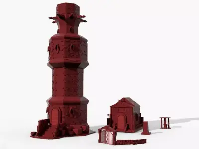 printable fantasy tower graveyard set 6 piece 3D model