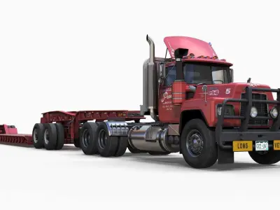 Lowboy semitruck Low-poly 3D model