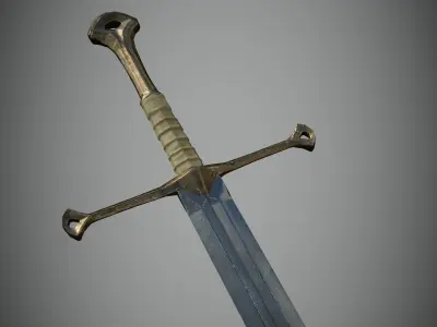 straight sword Low-poly 3D model