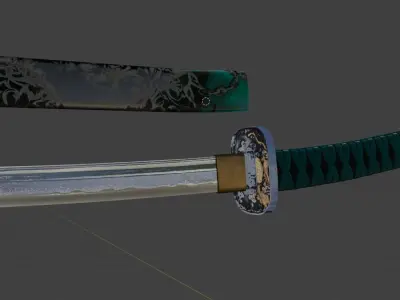 Katana samurai sword Low-poly 3D model 21