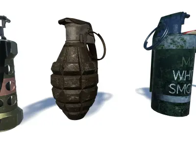 3D Weapon Grenade Pack Pistol with Camo Smoke Frag Flash bang Low-poly 3D model