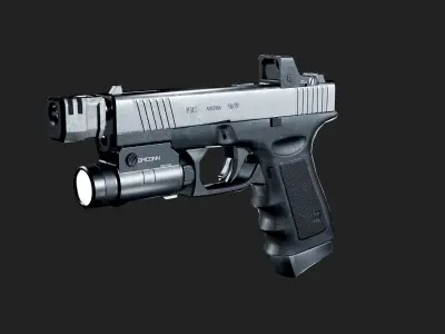 Glock 19 and attachments Low-poly 3D model