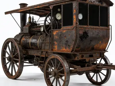 Realistic Abandoned Steam Tractor 3D Model Low-poly 3D model