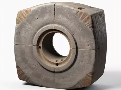 Aged Stone Industrial Wheel Asset 3D model