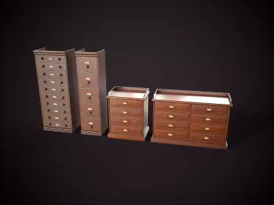 Vintage Office Cabinets Collection Low-poly 3D model
