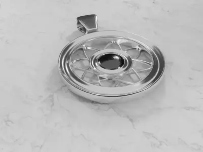 Necklace silver crescent pendant with stone 3D model