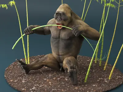 Big Ape Gigantopithecus Eats Bamboo Plants 3D model