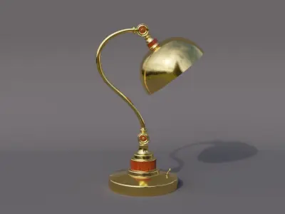 Vintage gold metal desk lamp with wooden trims Low-poly 3D model
