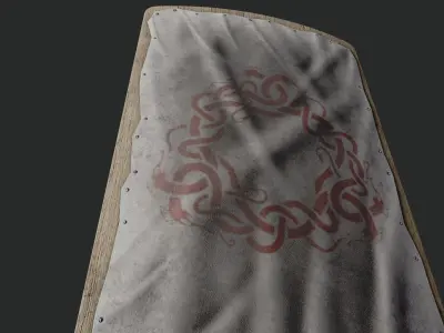 Slavic square leather shield-painted white with  uroboros symbol Low-poly 3D model