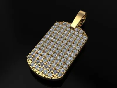 Flat Dainty Dogtag ID Bar Diamond Cluster Pendant 3D print model