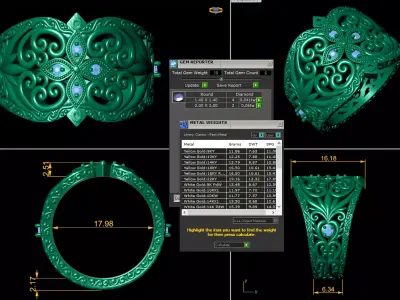 Vintage Ornamental Statement Ring 3D Model - Diamond Jewelry STL 3D print model