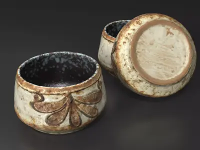 Rustic Ceramic Bowl - Vintage Pottery Low-poly 3D model