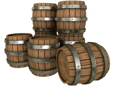 Game Ready Old Wooden Barrels Low Poly Low-poly 3D model