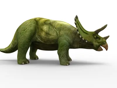 Green Triceratops dinosaur Rigged  Animated 3D Model Low-poly 3D model
