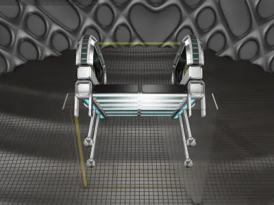 Sci-Fi Stairs - 1 - Silver Blue Neon Light Version  Low-poly 3D model