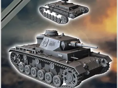 Panzer III Ausf H - miniatures tabletop scenery 3D print model