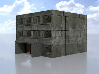 Old military barrack version 1 ruin 1 Low-poly 3D model
