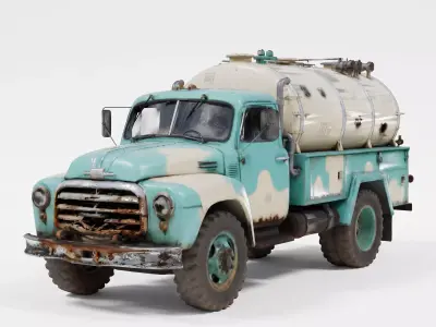 Realistic 1950s White Rural Utility Tanker Truck 3D Model Low-poly 3D model