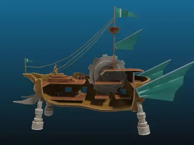 Fantasy pirate ship fighting arena for games Low-poly 3D model