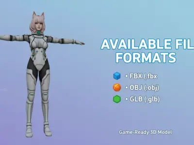 Sci-Fi Anime Catgirl Character 3D Model PBR Textured Low-poly 3D model