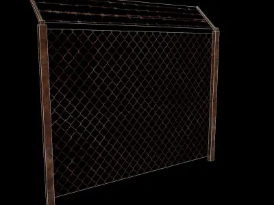 Fence with barbed wire Low-poly 3D model