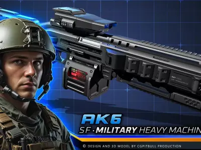 AK6 - Heavy MachineGun Low-poly 3D model