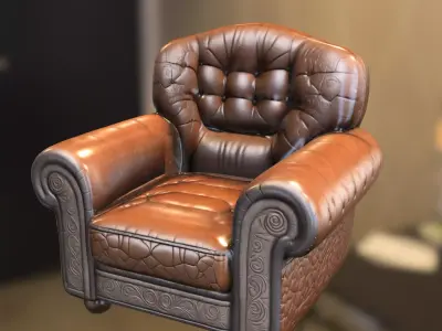 Classic Leather Armchair Low-poly 3D model