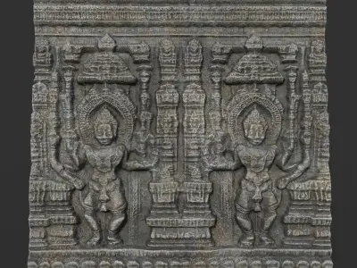 Ancient Hindu Temple Wall modular Ultra HD 16K Texture - 221009 Low-poly 3D model