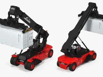Linde Reach Staker with 20ft ISO Container Rigged 3D model