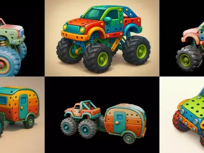Monster Truck bundle 4 pack 100 glb 3D model
