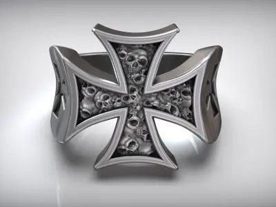 Maltese Cross Skull Heraldic Symbol Ring Knights Hospitaller 3D print model