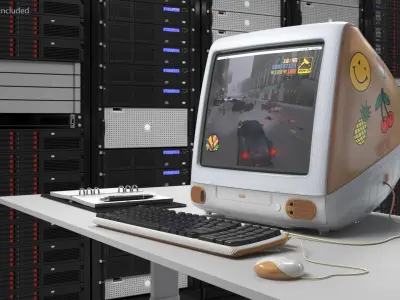 Retro Orange Desktop Computer with Stickers 3D model