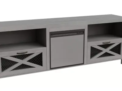 Fireplace Tv Stand Stone Grey Low-poly 3D model